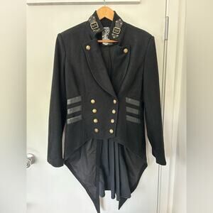 Punk Rave steampunk swallow tail wool blend with leather trim unisex jacket